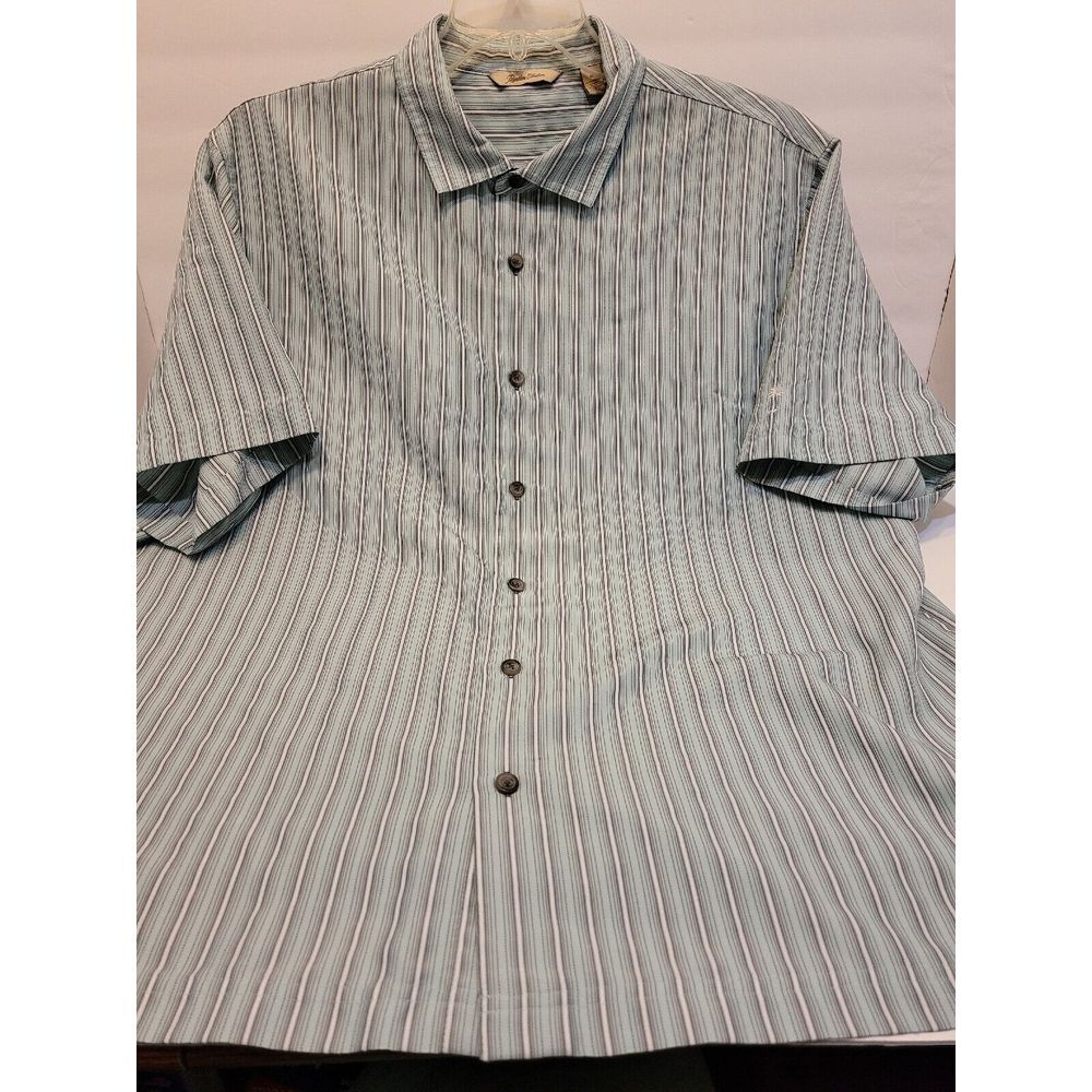 Paradise Collection Button Down Men XL Blue Striped Excellent Short Sleeve Shirt